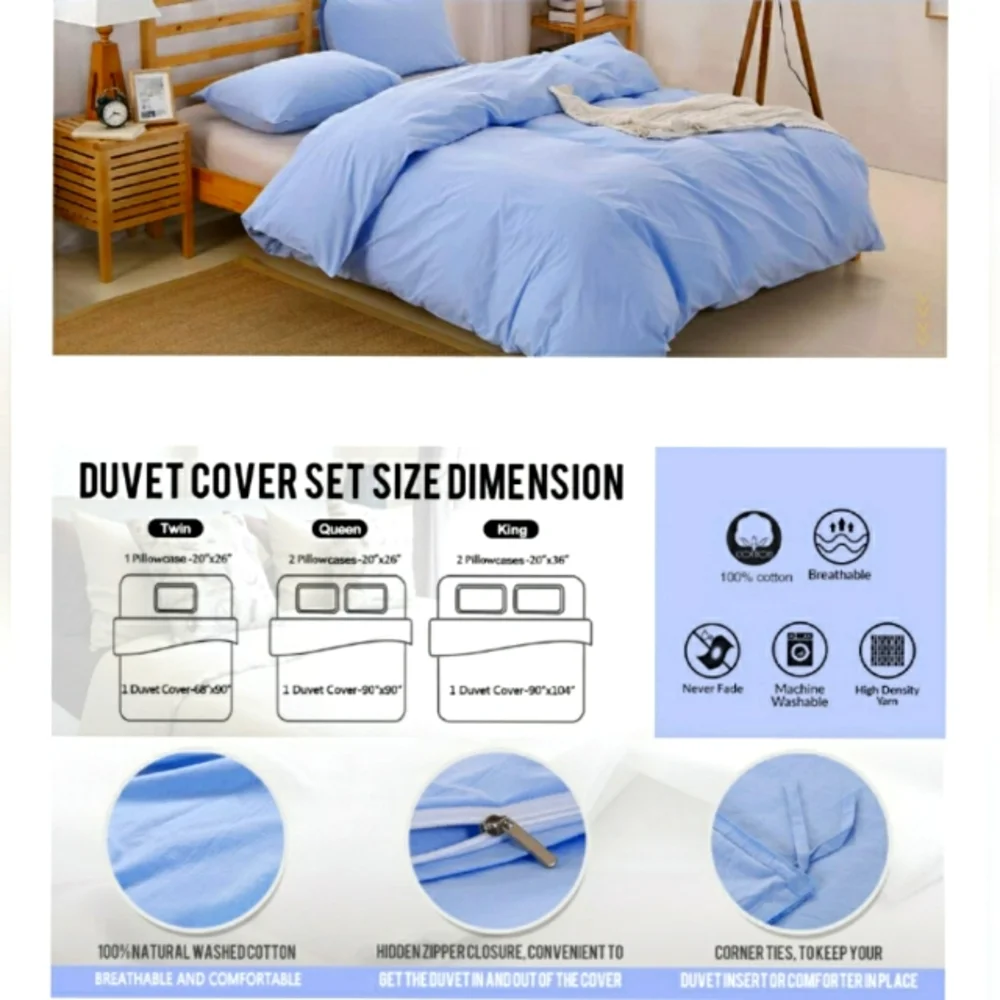 🆕⭐Powder blue 100% Cotton Duvet cover set